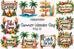 Summer Wooden Sing Clipart Bundle - CraftNest - Digital Crafting and Art