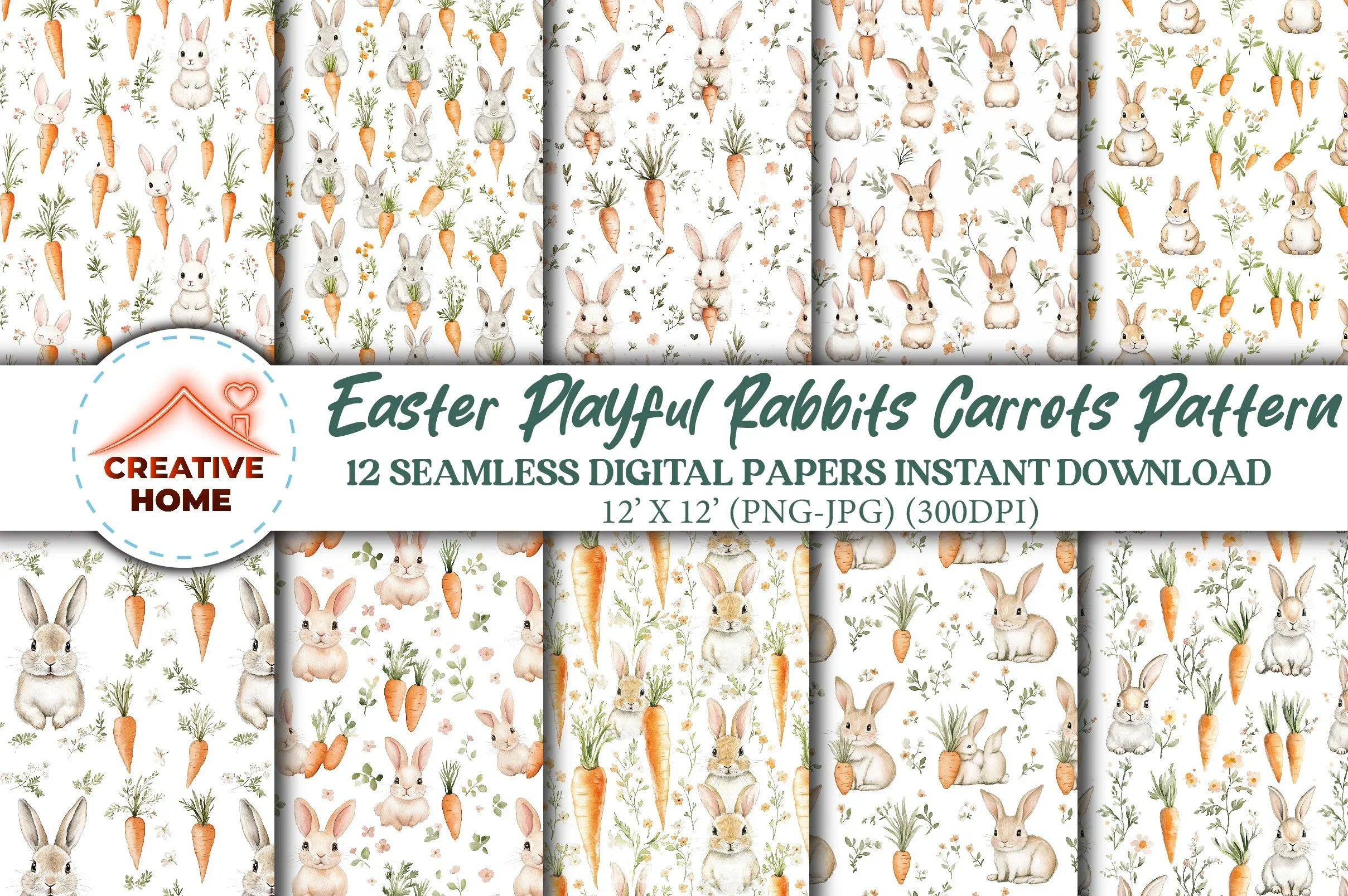 Easter Rabbits Carrots Clipart Bundle - CraftNest - Digital Crafting and Art