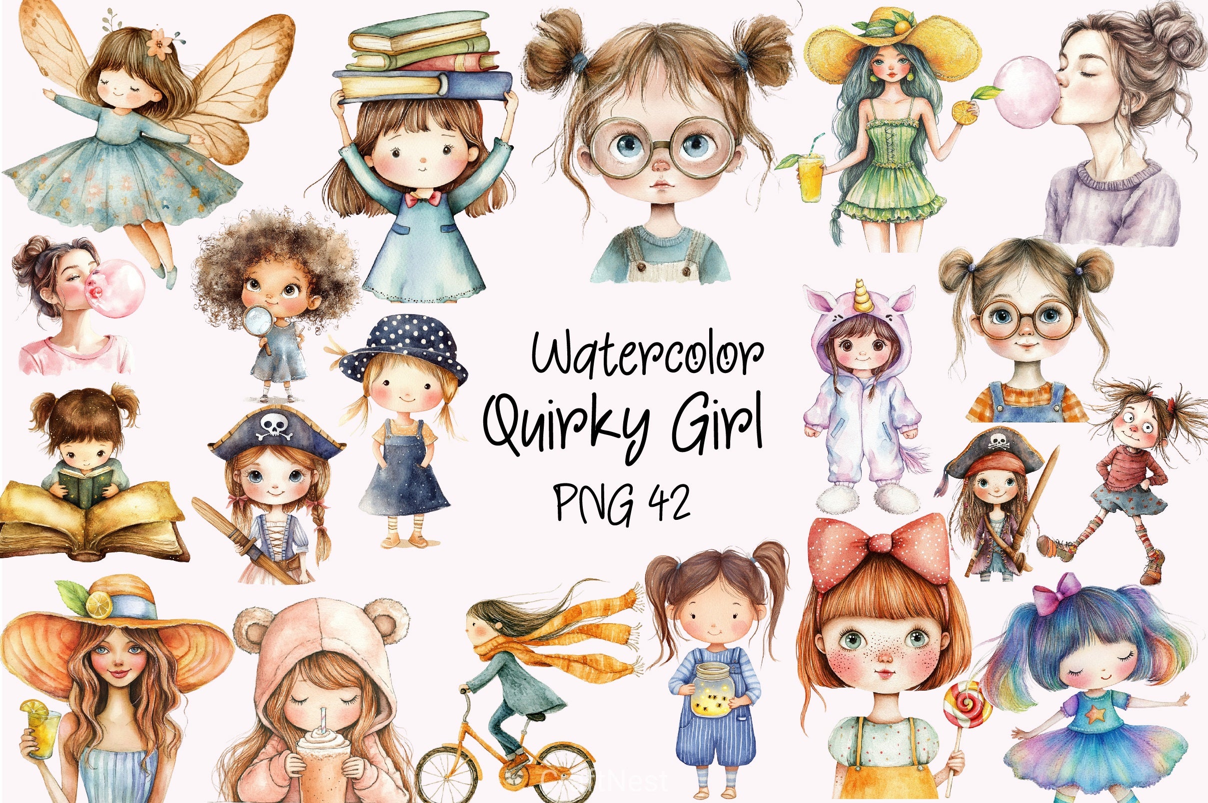 Quirky Girl Clipart Bundle - CraftNest - Digital Crafting and Art