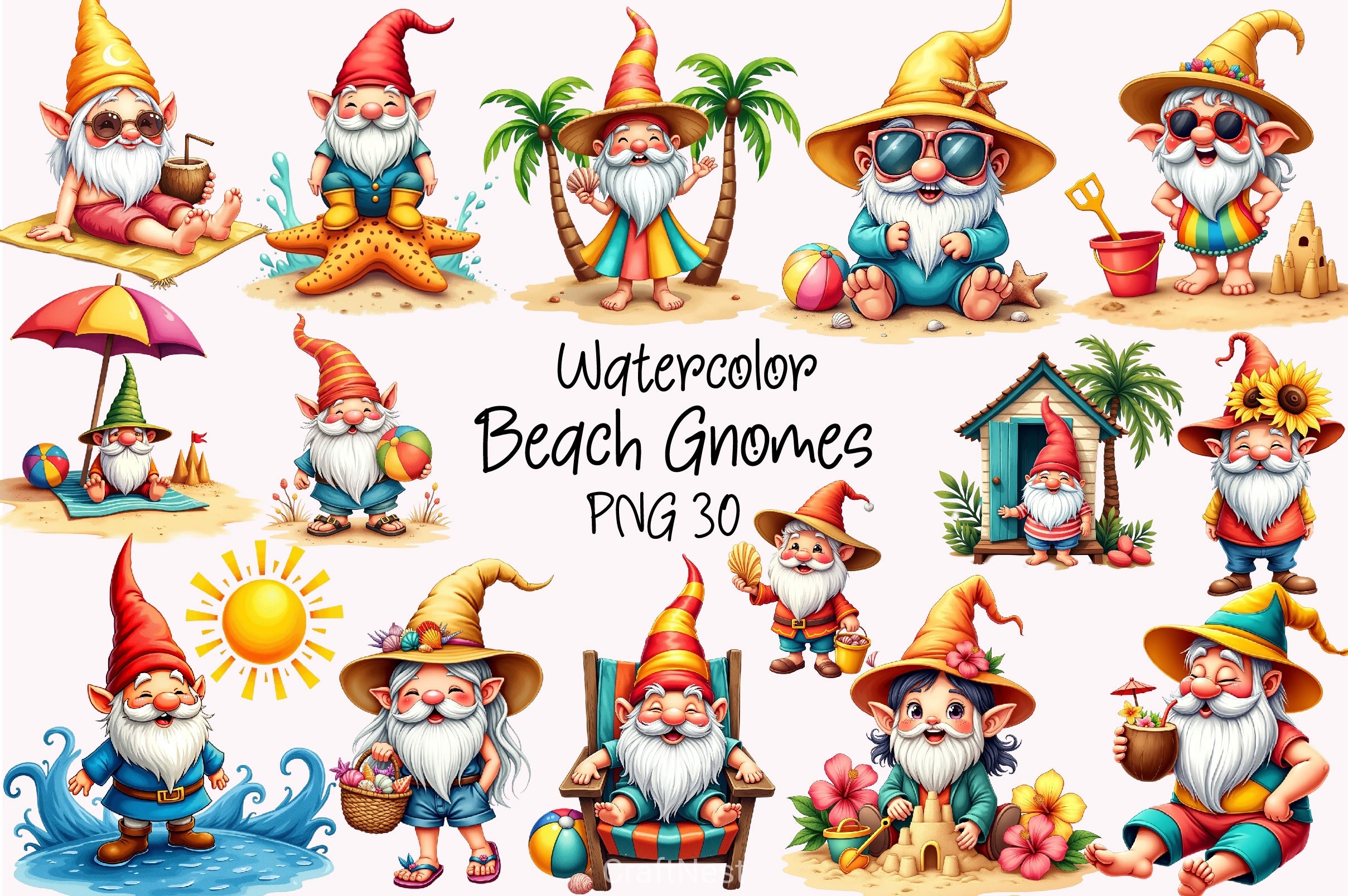 Beach Gnomes Clipart Bundle - CraftNest - Digital Crafting and Art