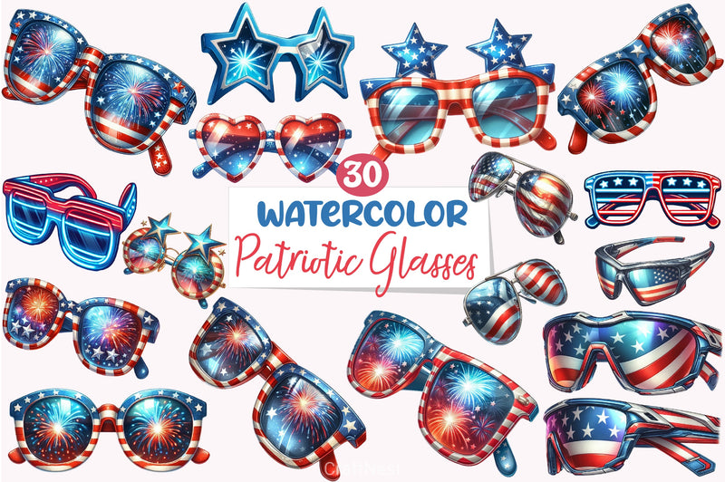 American 4th July Patriotic Glasses Clipart Bundle - CraftNest - Digital Crafting and Art