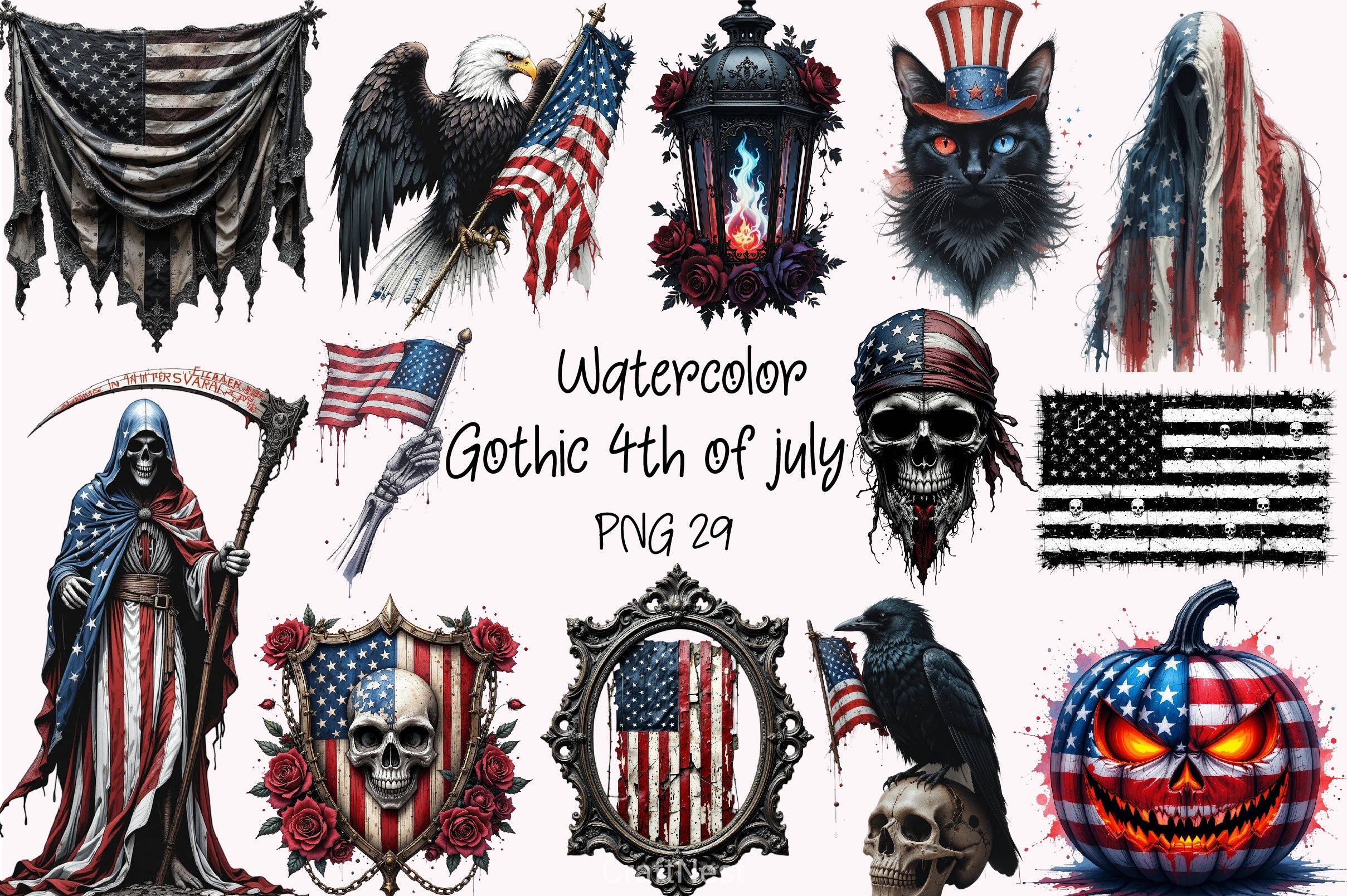 Gothic 4th July Clipart Bundle - CraftNest - Digital Crafting and Art