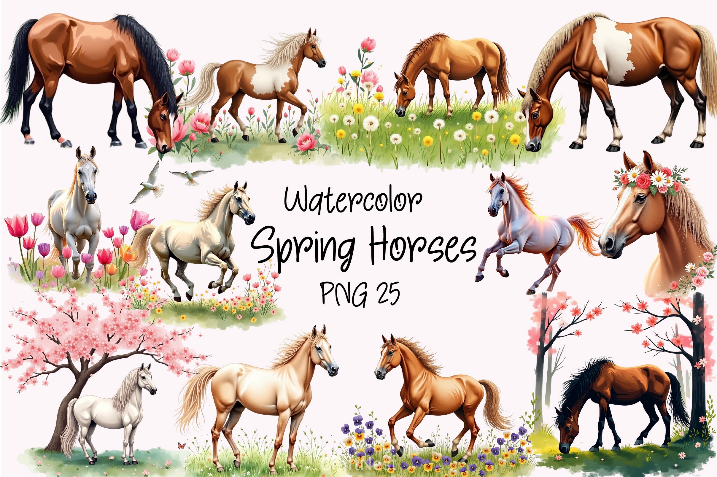 Spring Horses Clipart Bundle - CraftNest - Digital Crafting and Art