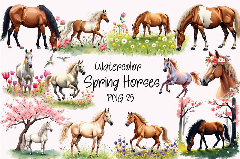 Spring Horses Clipart Bundle - CraftNest - Digital Crafting and Art