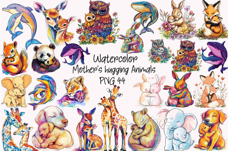 Mother's Day Hugging Animals Clipart Bundle - CraftNest - Digital Crafting and Art