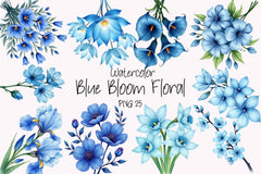Blue Bloom Floral Clipart Bundle - CraftNest - Digital Crafting and Art