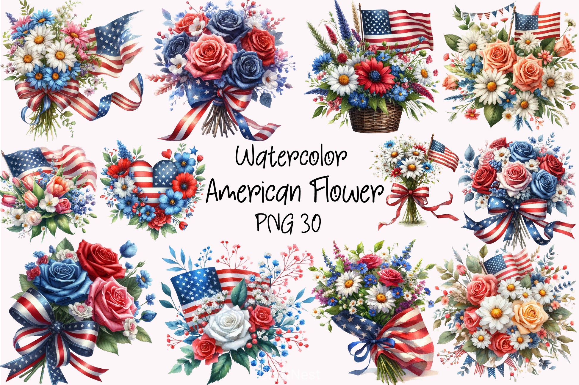 American Flag Flower Bouquet Clipart Bundle - CraftNest - Digital Crafting and Art