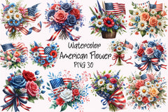 American Flag Flower Bouquet Clipart Bundle - CraftNest - Digital Crafting and Art