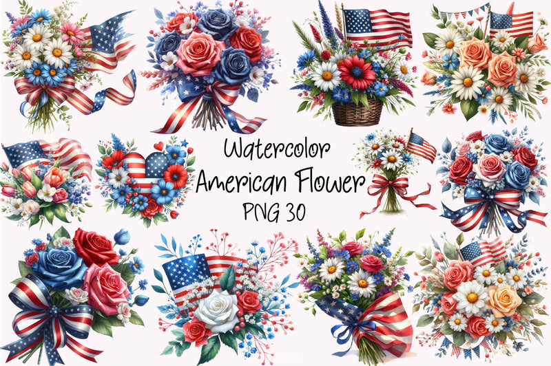 American Flag Flower Bouquet Clipart Bundle - CraftNest - Digital Crafting and Art