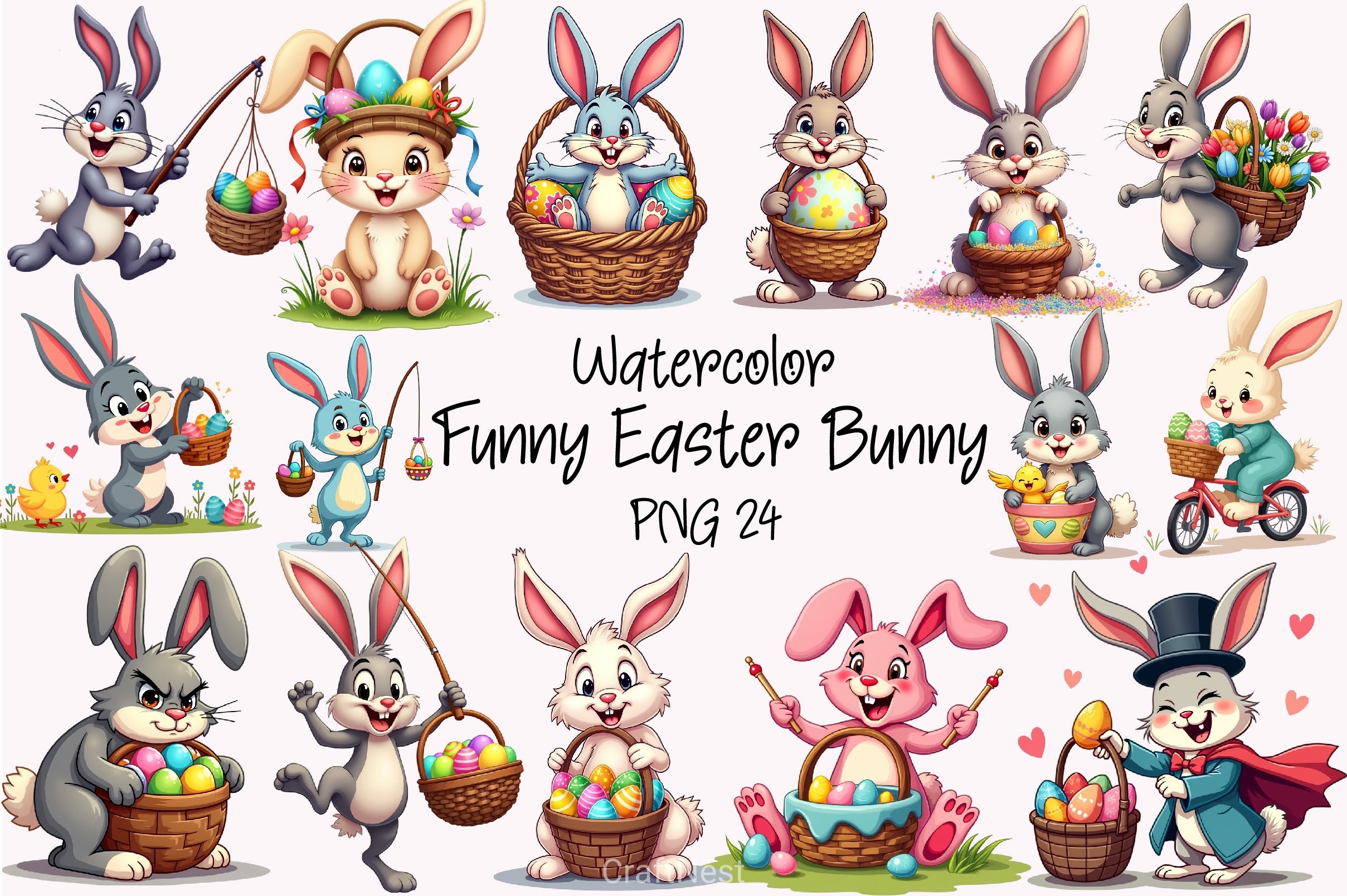 Easter Bunny Basket Clipart Bundle 3 - CraftNest - Digital Crafting and Art