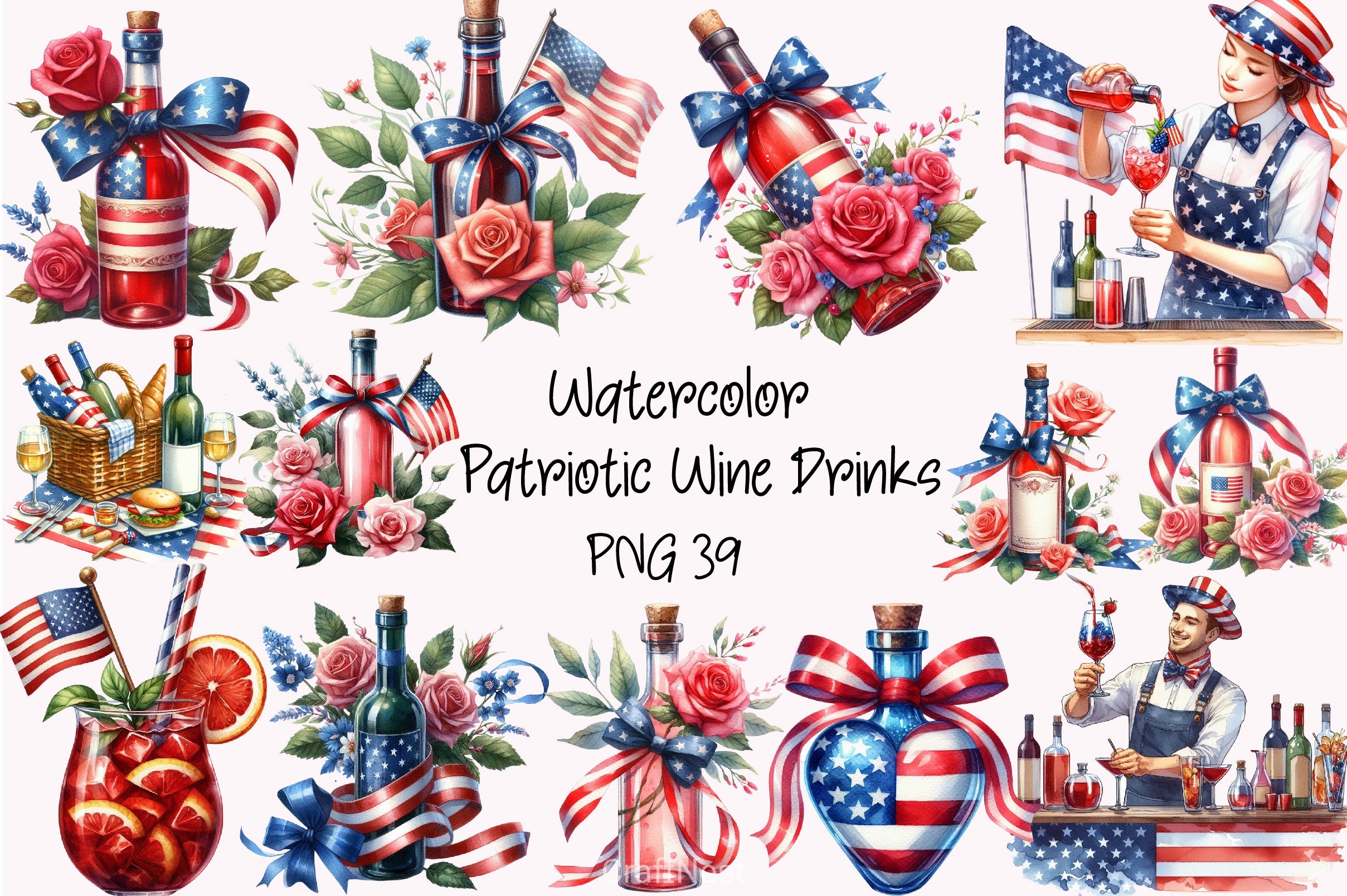 4th of July Wine Drinks Clipart Bundle - CraftNest - Digital Crafting and Art