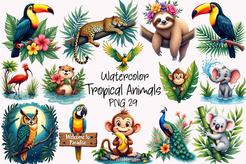 Tropical Animals Clipart Bundle - CraftNest - Digital Crafting and Art