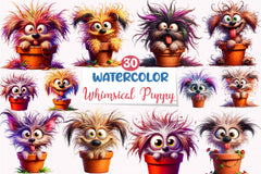 Whimsical Puppy in Flowerpot Clipart Bundle - CraftNest - Digital Crafting and Art