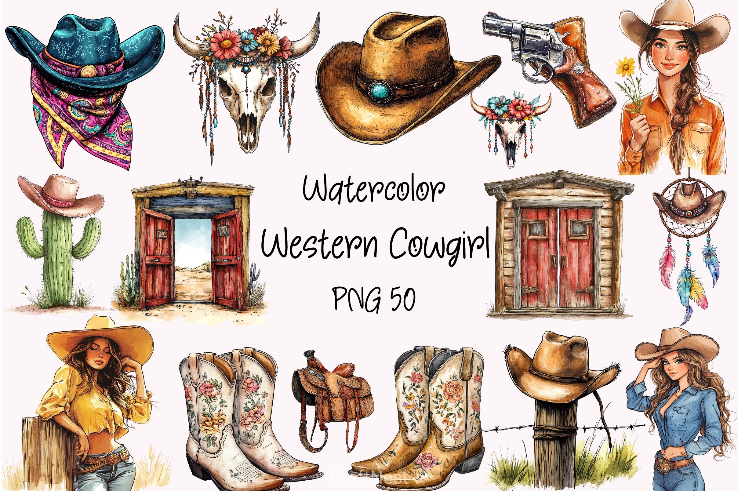 Cowgirl Western Rodeo Clipart Bundle - CraftNest - Digital Crafting and Art