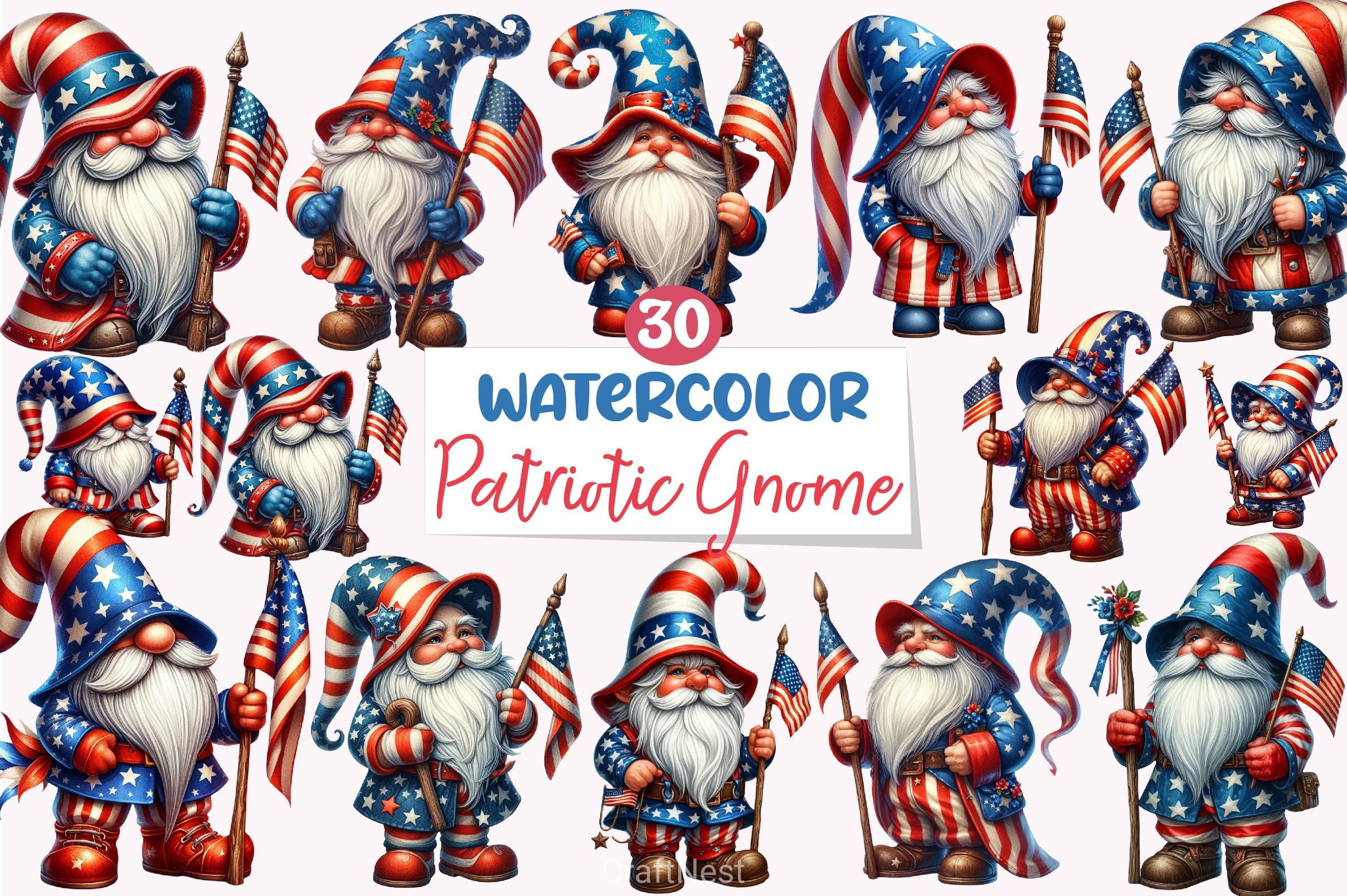 Patriotic Gnome Clipart Bundle 4 - CraftNest - Digital Crafting and Art