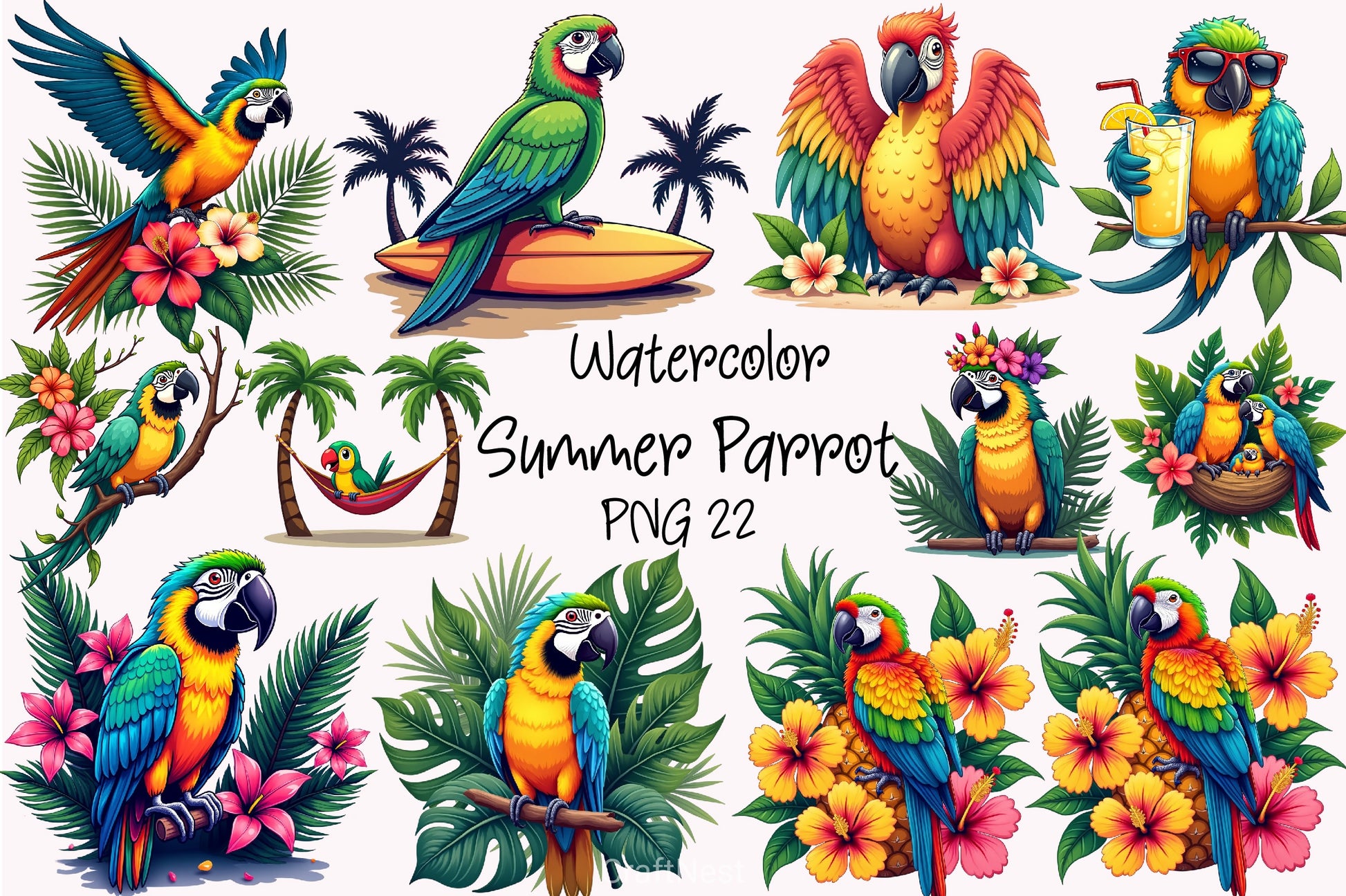 Summer Parrot Clipart Bundle 33 - CraftNest - Digital Crafting and Art