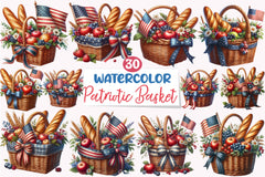 Patriotic Flowers Basket Flag Clipart Bundle - CraftNest - Digital Crafting and Art