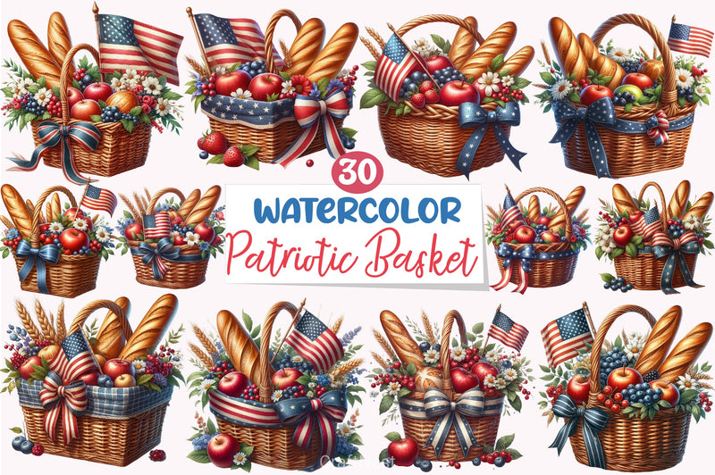 Patriotic Flowers Basket Flag Clipart Bundle - CraftNest - Digital Crafting and Art