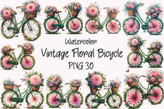 Floral Bicycle Vintage Clipart Bundle - CraftNest - Digital Crafting and Art