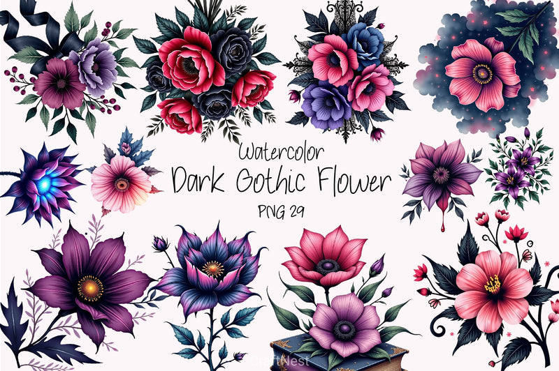 Dark Moody Gothic Flower Clipart Bundle 29 - CraftNest - Digital Crafting and Art