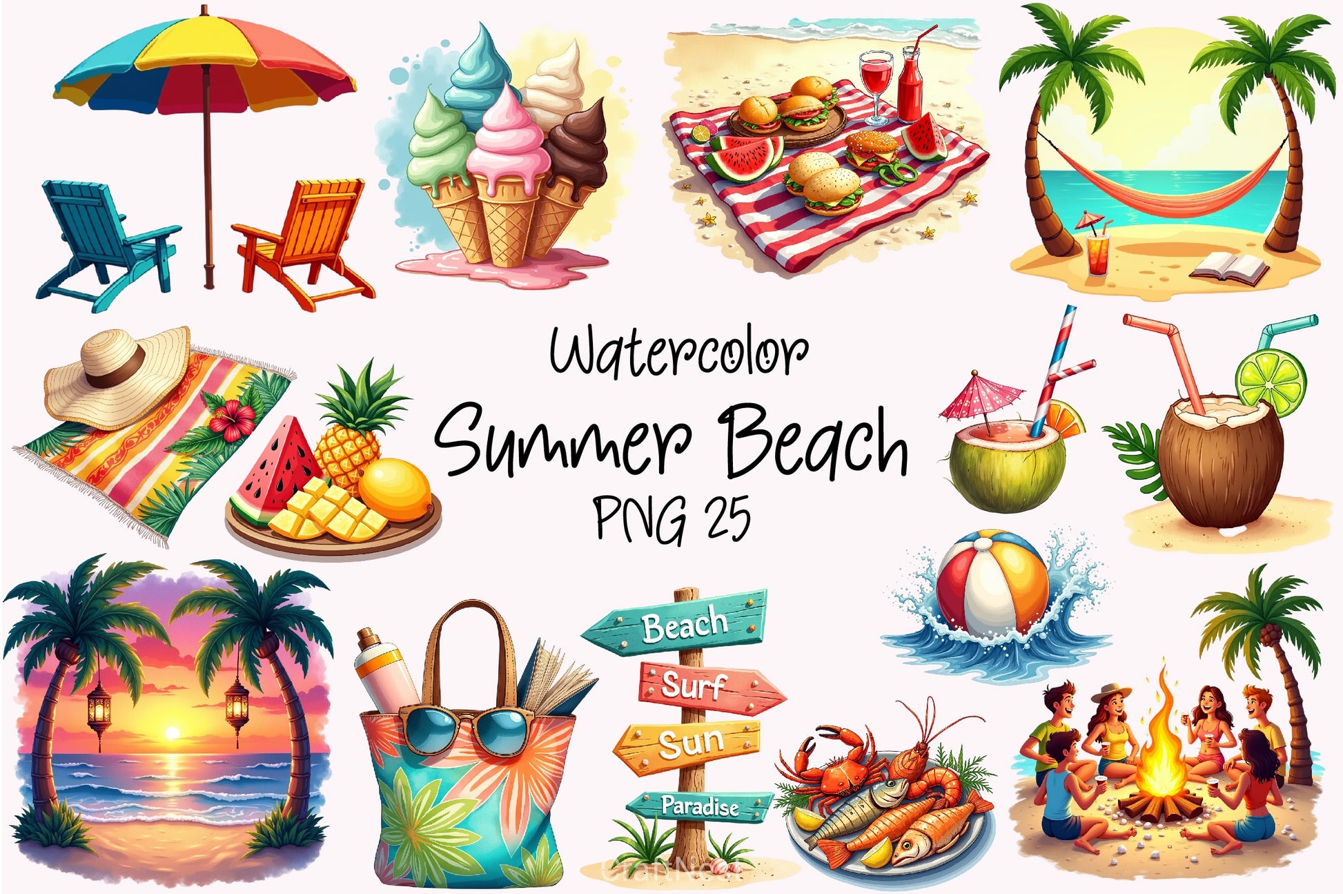 Summer Beach Clipart Bundle 3 - CraftNest - Digital Crafting and Art