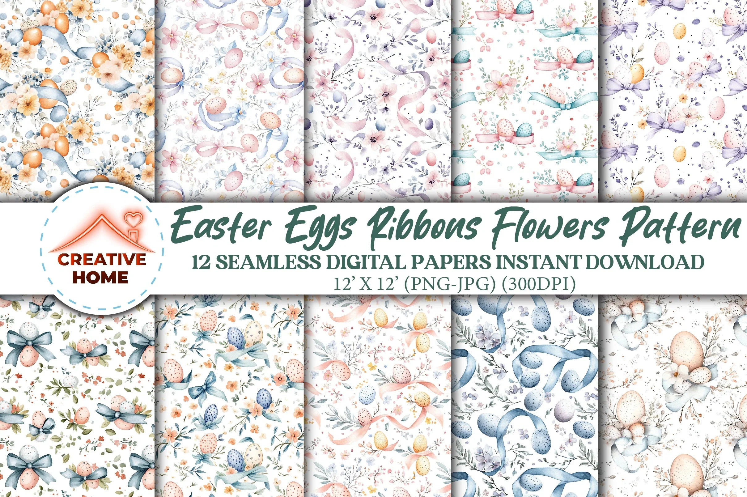 Easter Eggs Ribbons Flowers Clipart Bundle - CraftNest - Digital Crafting and Art