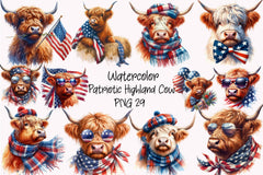 Patriotic Highland Cow Clipart Bundle 5 - CraftNest - Digital Crafting and Art