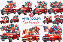 Memorial Day Car Parade Clipart Bundle - CraftNest - Digital Crafting and Art