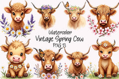 Vintage Spring Cow Clipart Bundle - CraftNest - Digital Crafting and Art