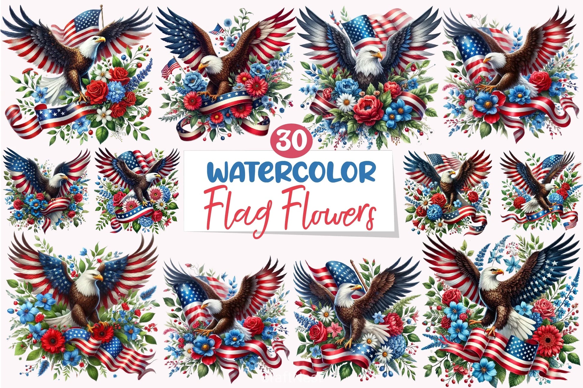 Patriotic Flag Flowers Clipart Bundle - CraftNest - Digital Crafting and Art