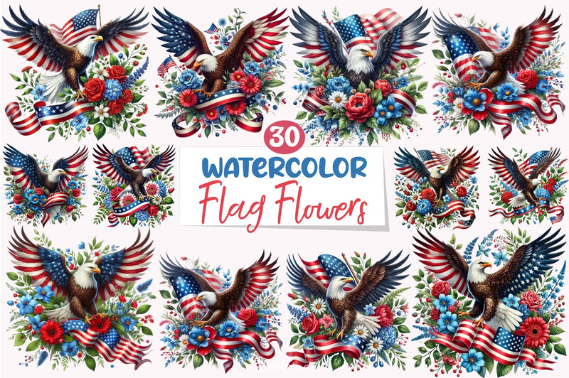 Patriotic Flag Flowers Clipart Bundle - CraftNest - Digital Crafting and Art
