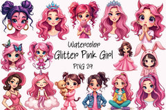 Glitter Pink Girl Clipart Bundle 4 - CraftNest - Digital Crafting and Art