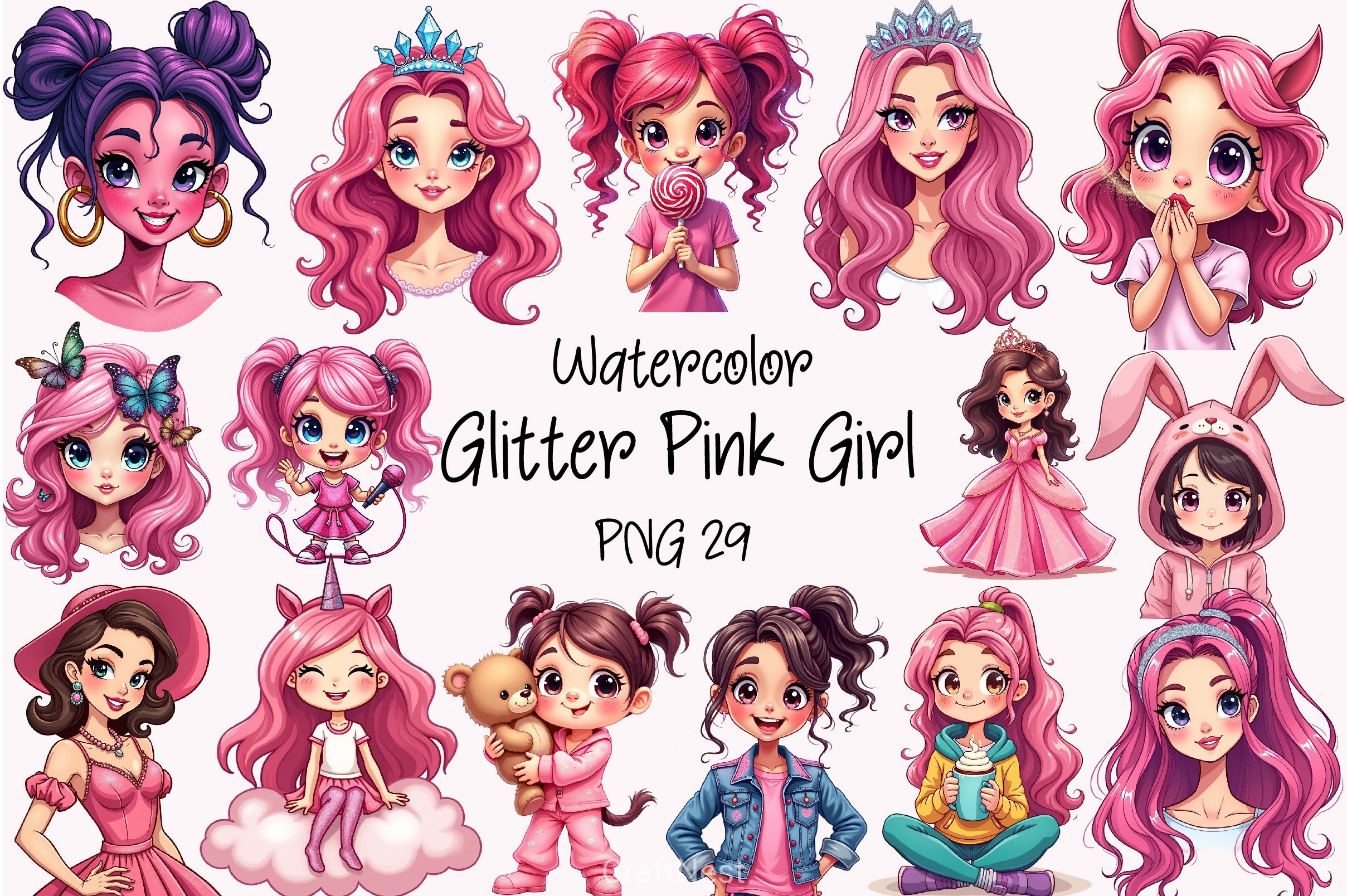 Glitter Pink Girl Clipart Bundle 4 - CraftNest - Digital Crafting and Art