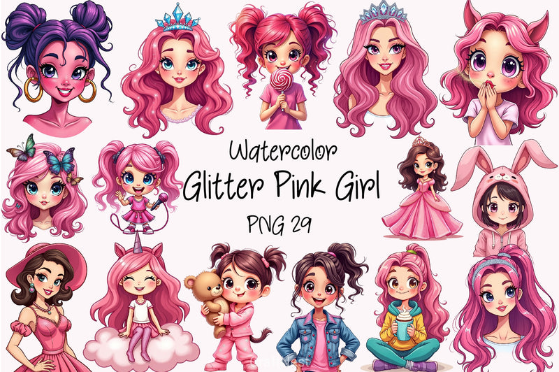 Glitter Pink Girl Clipart Bundle 4 - CraftNest - Digital Crafting and Art
