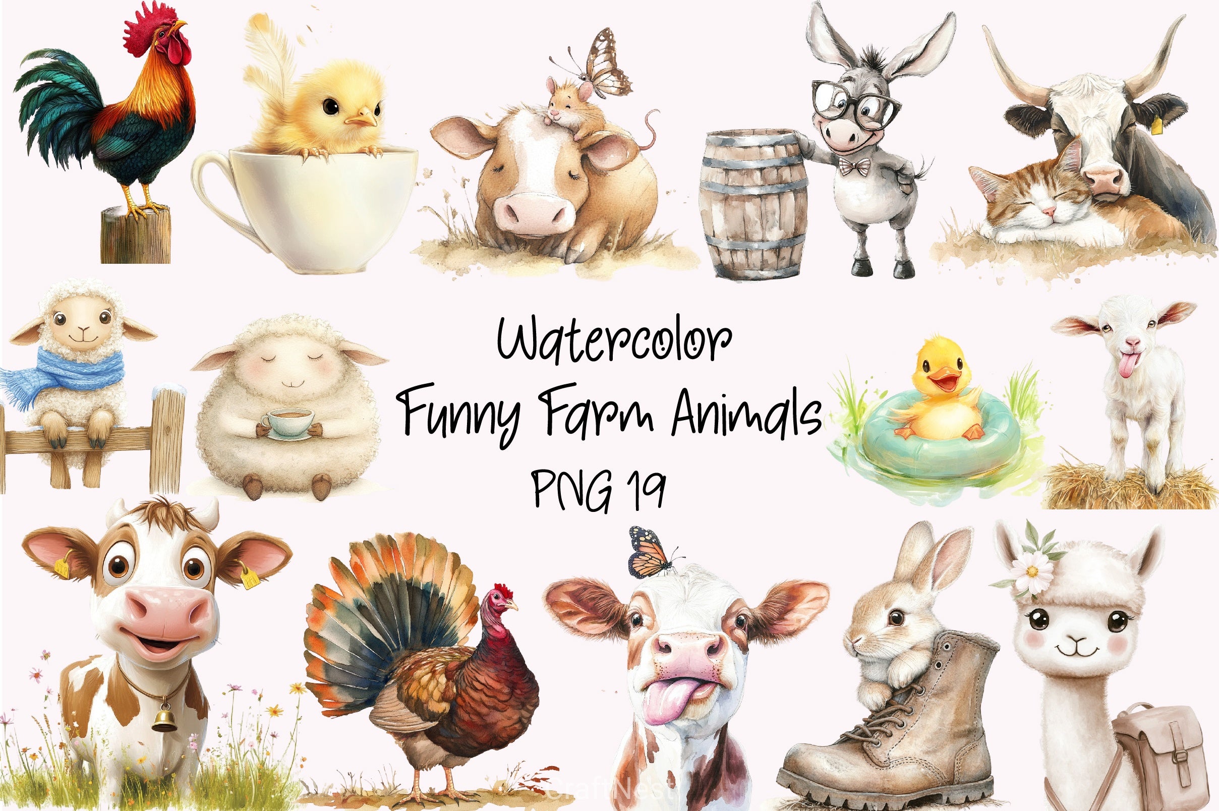 Cute Farm Animals Clipart Bundle - CraftNest - Digital Crafting and Art