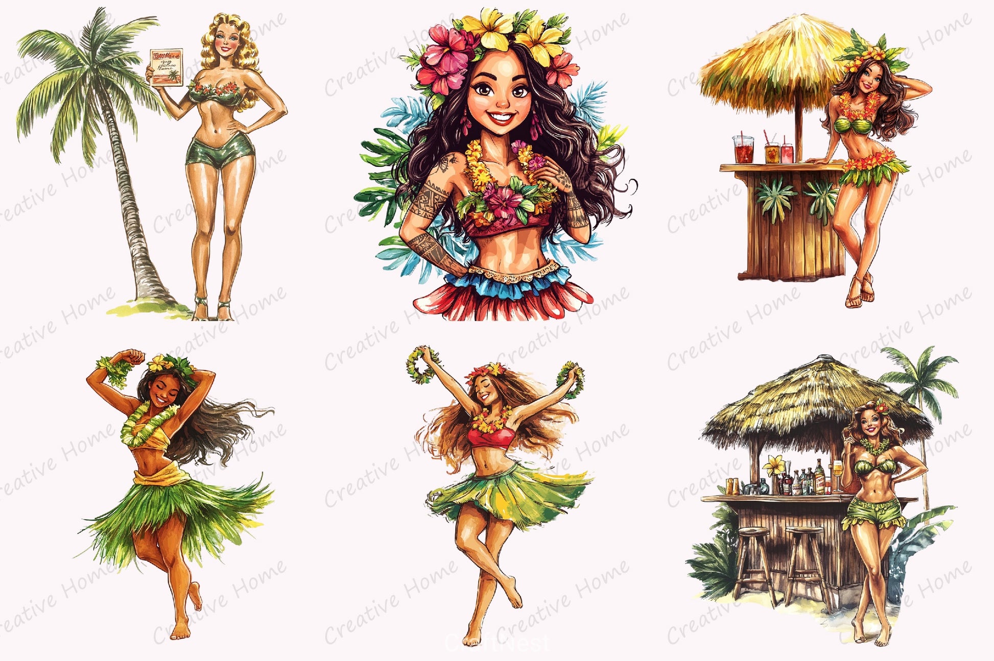 Pin Up Hula Girl Clipart Bundle - CraftNest - Digital Crafting and Art