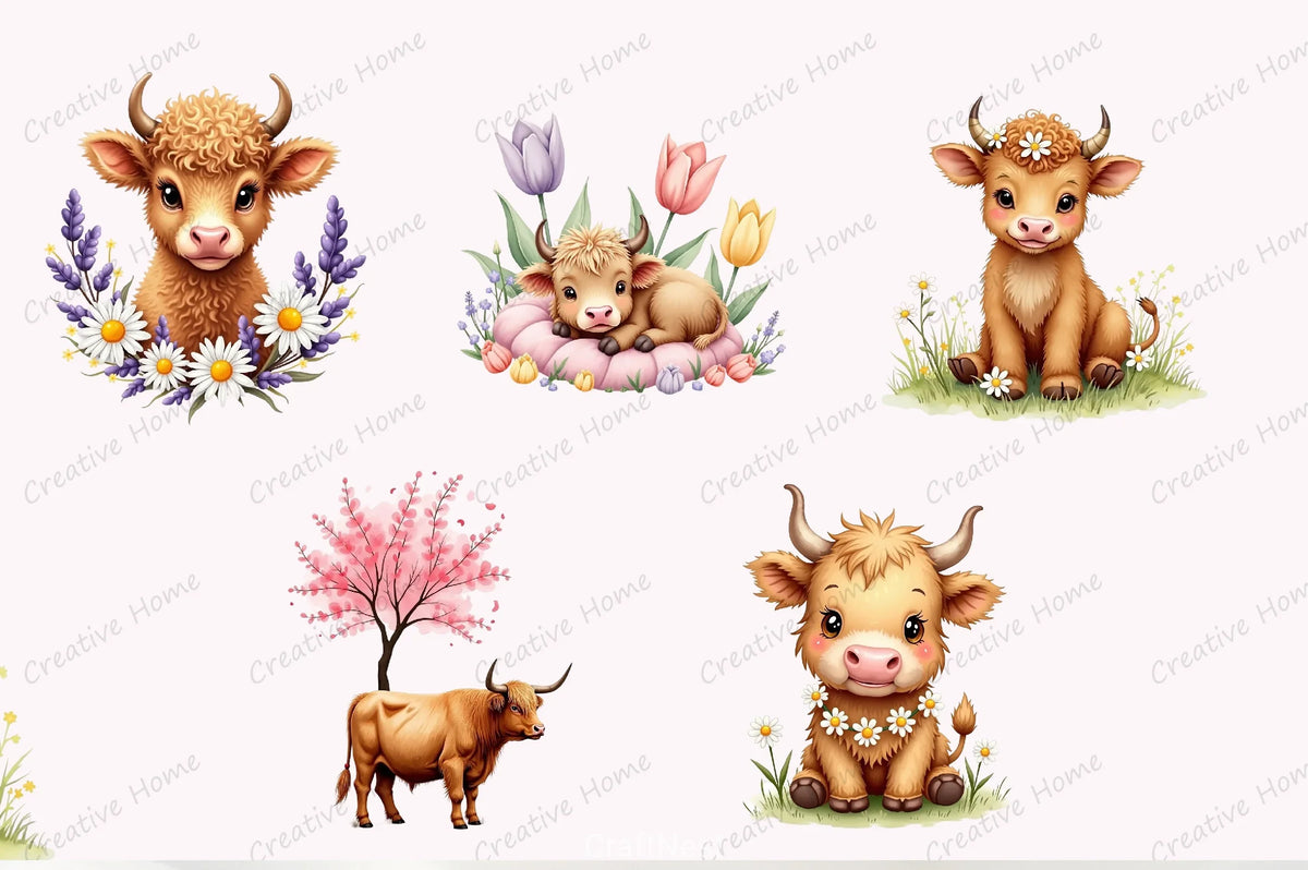 Spring Cow Drawings Vintage Spring Cow Clipart Bundle