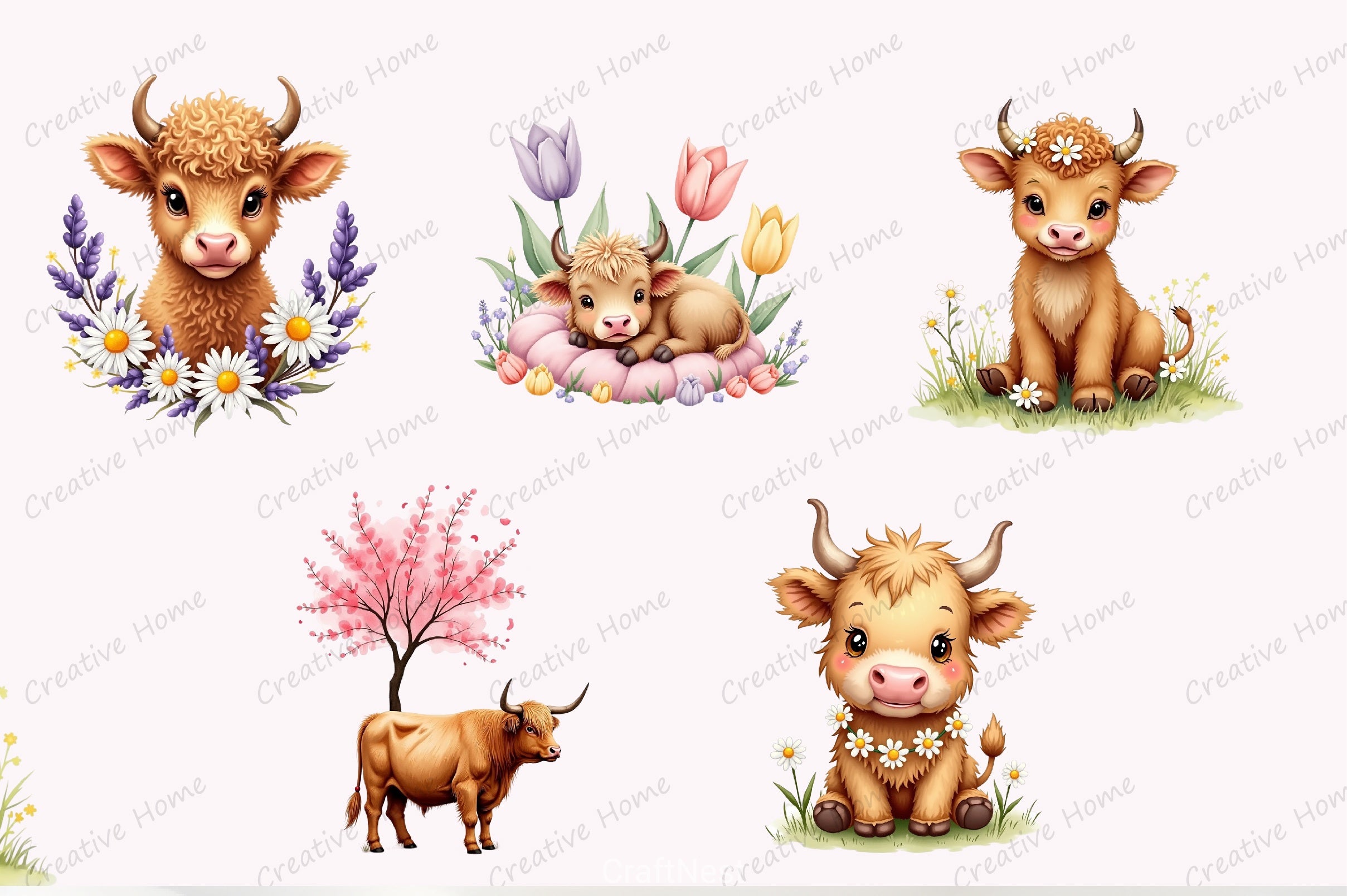 Vintage Spring Cow Clipart Bundle - CraftNest - Digital Crafting and Art