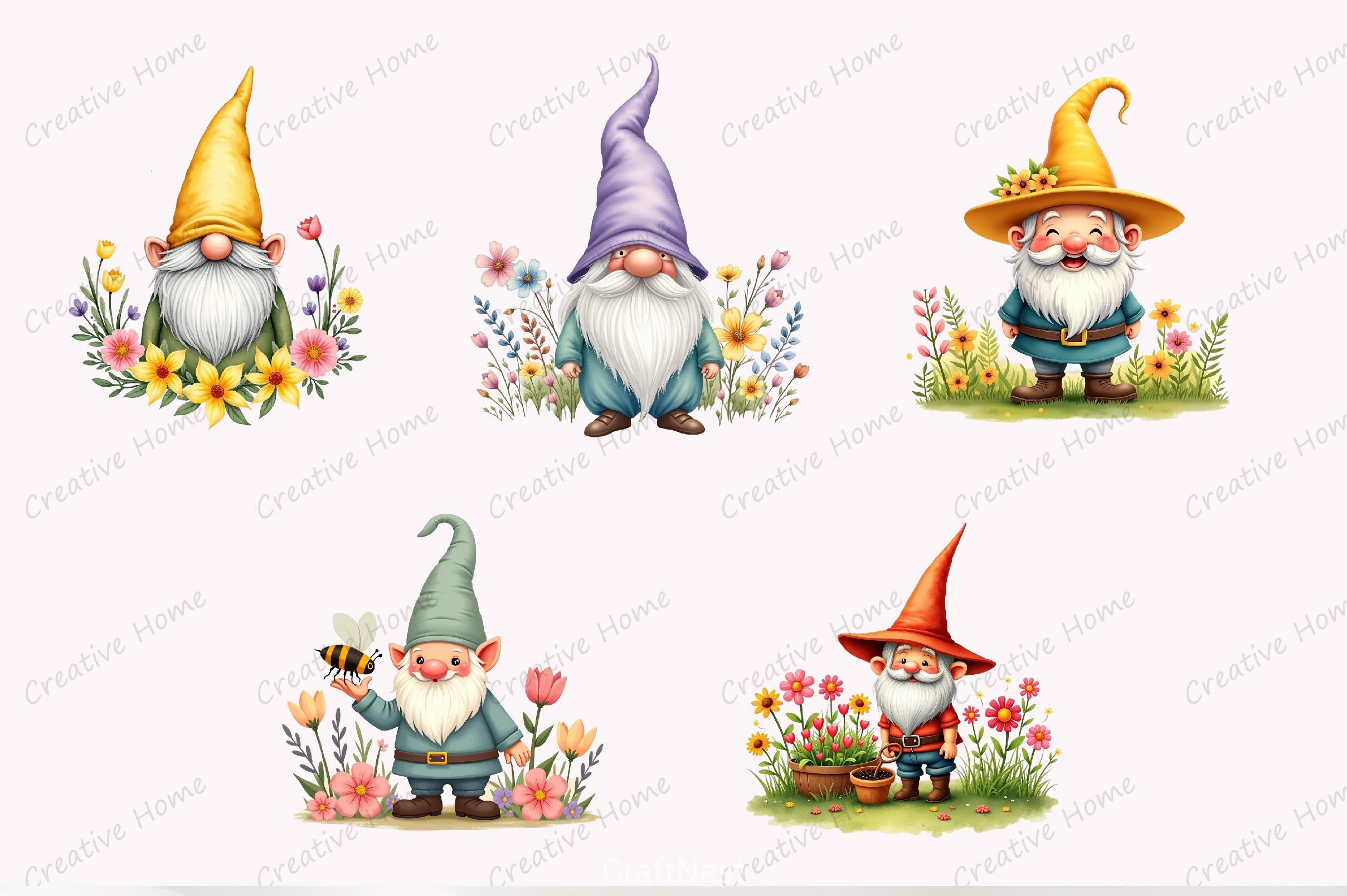 Spring Gnome Bee Clipart Bundle - CraftNest - Digital Crafting and Art