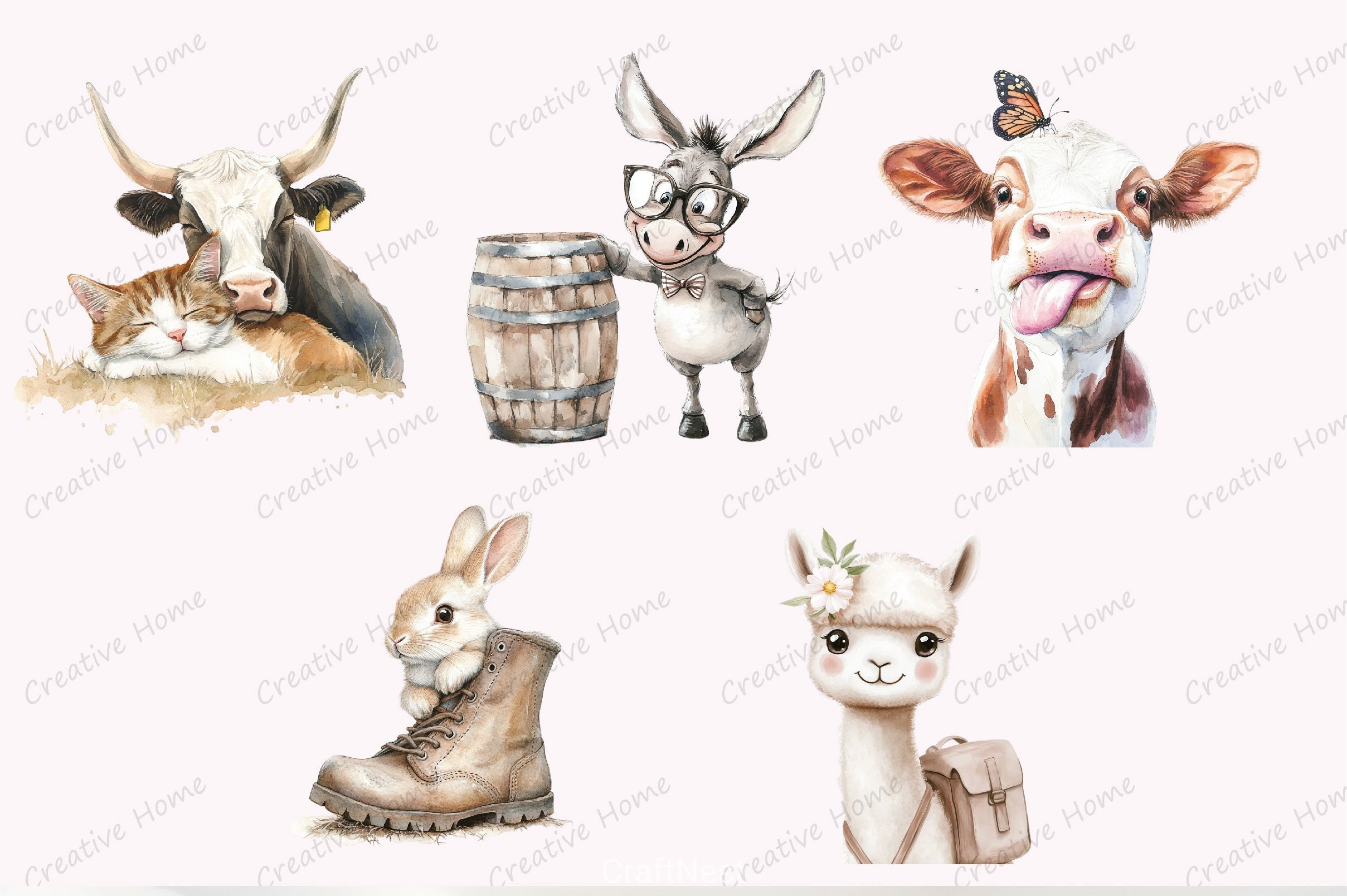 Cute Farm Animals Clipart Bundle - CraftNest - Digital Crafting and Art