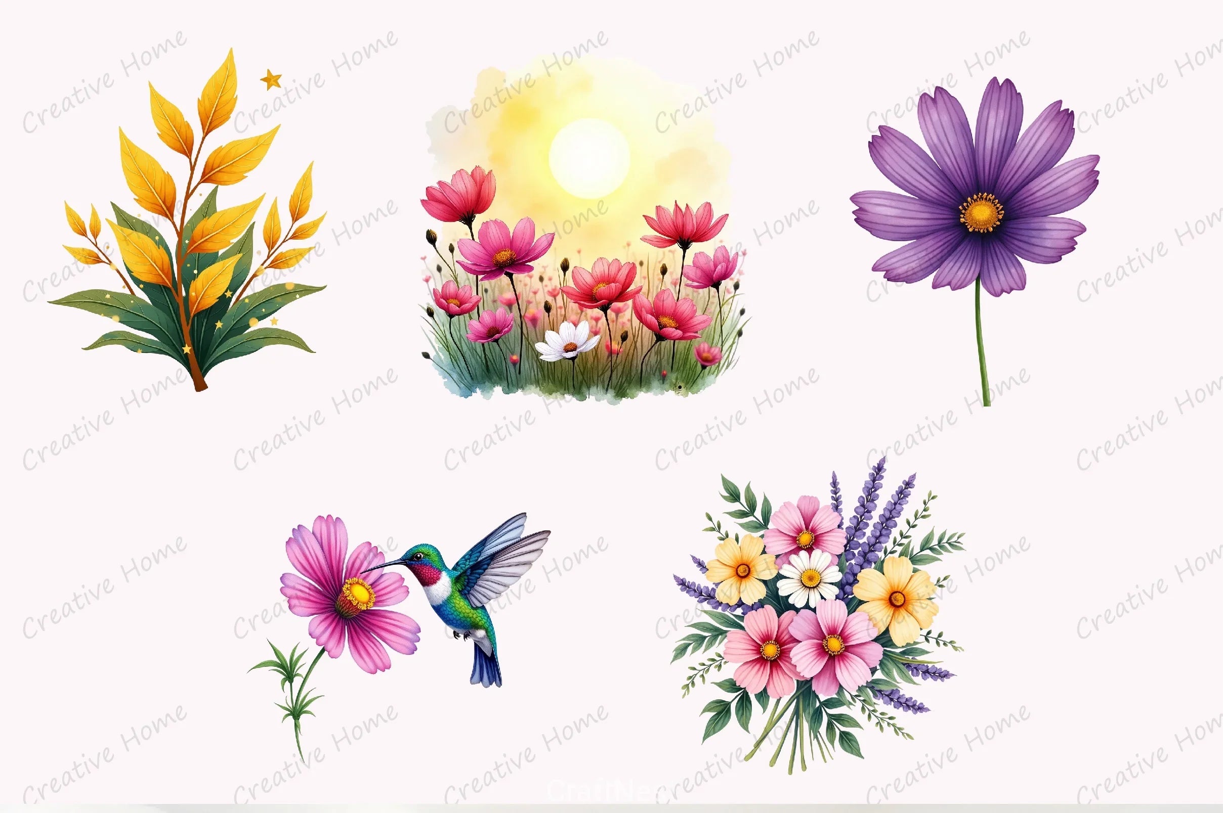 Cosmos Wildflowers Clipart Bundle - CraftNest - Digital Crafting and Art