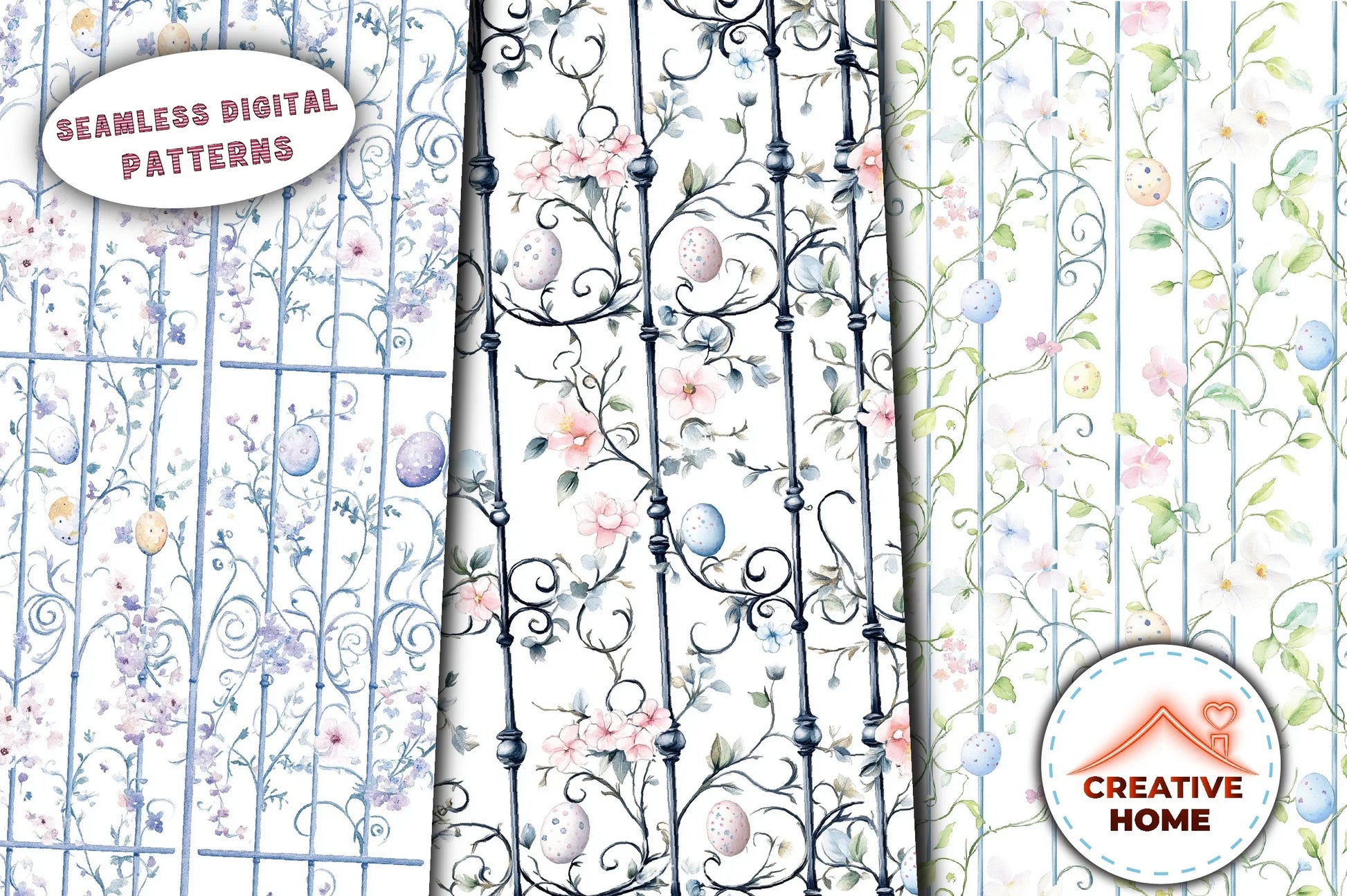 Easter Gate Flowers & Eggs Clipart Bundle - CraftNest - Digital Crafting and Art