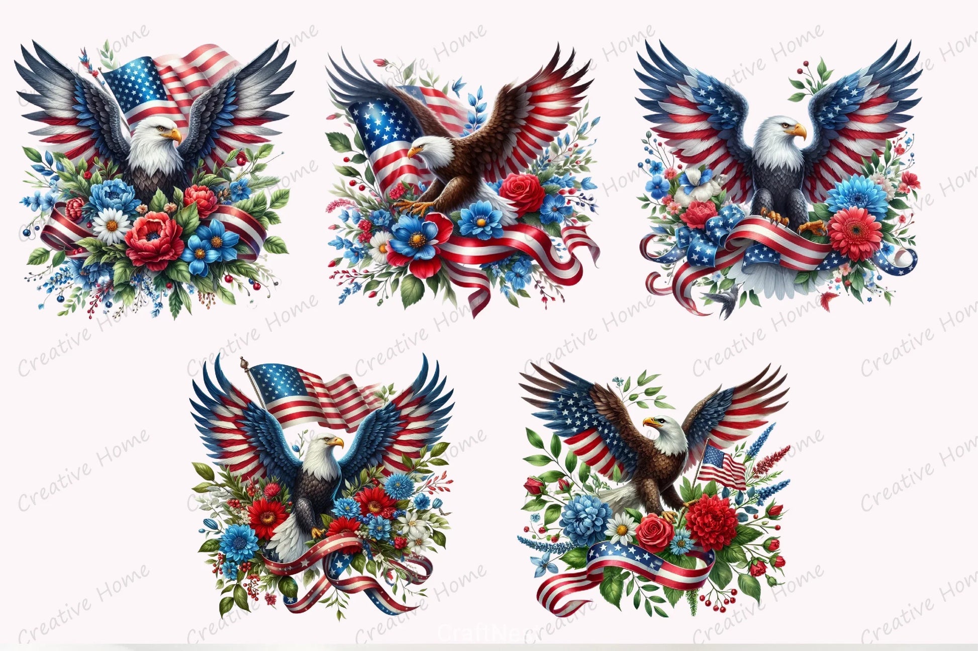 Patriotic Flag Flowers Clipart Bundle - CraftNest - Digital Crafting and Art