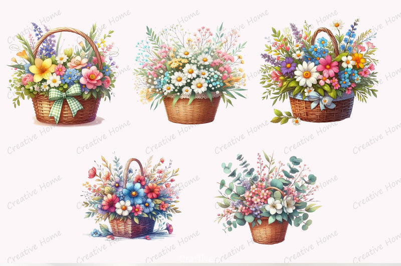 Spring Flower Basket Clipart Bundle 46 - CraftNest - Digital Crafting and Art