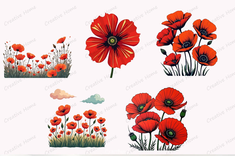Spring Poppy Flower Clipart Bundle - CraftNest - Digital Crafting and Art