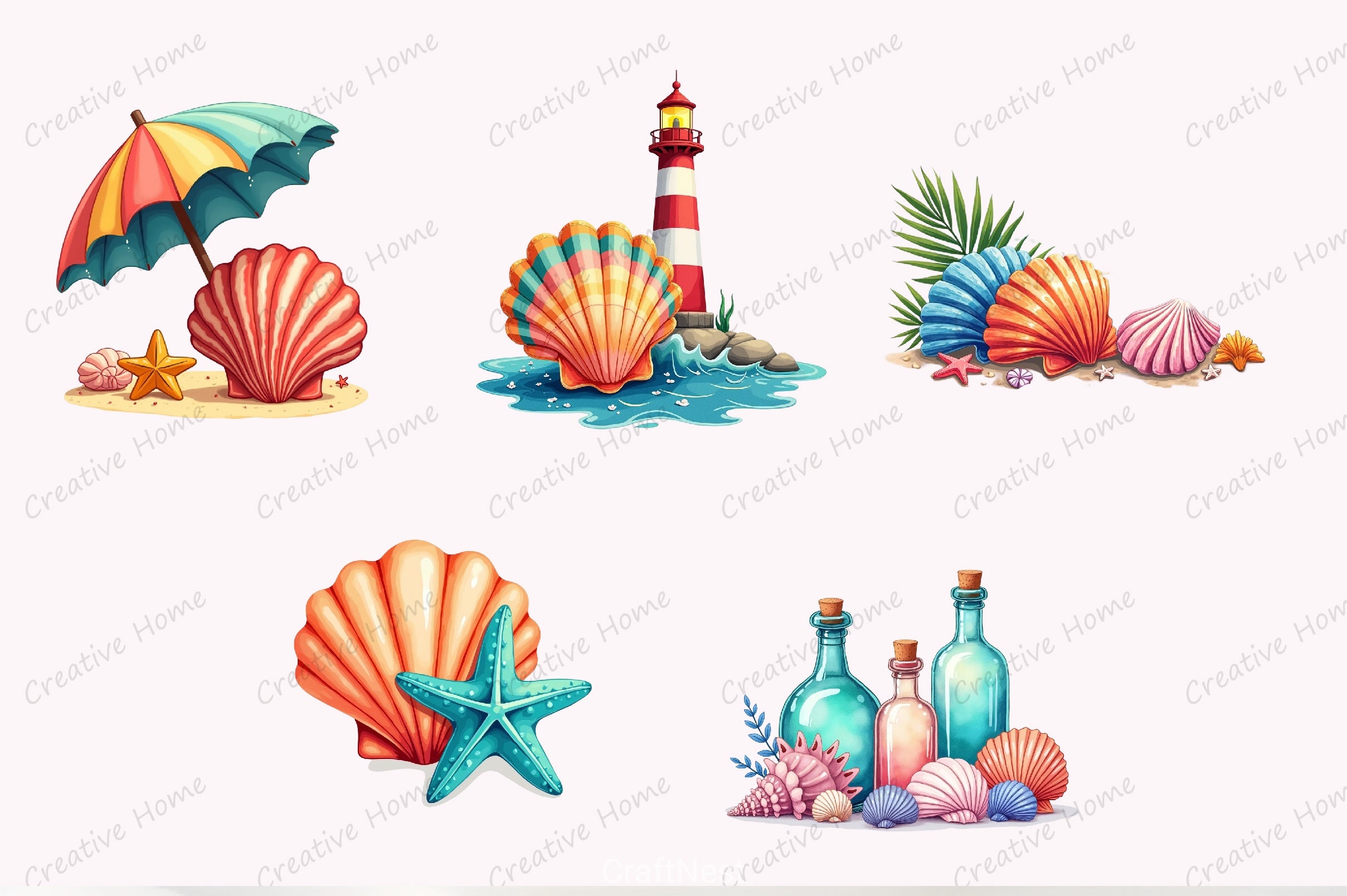 Summer Seashell Clipart Bundle 4 - CraftNest - Digital Crafting and Art