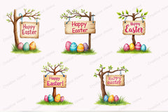 Happy Easter Sign & Eggs Clipart Bundle - CraftNest - Digital Crafting and Art