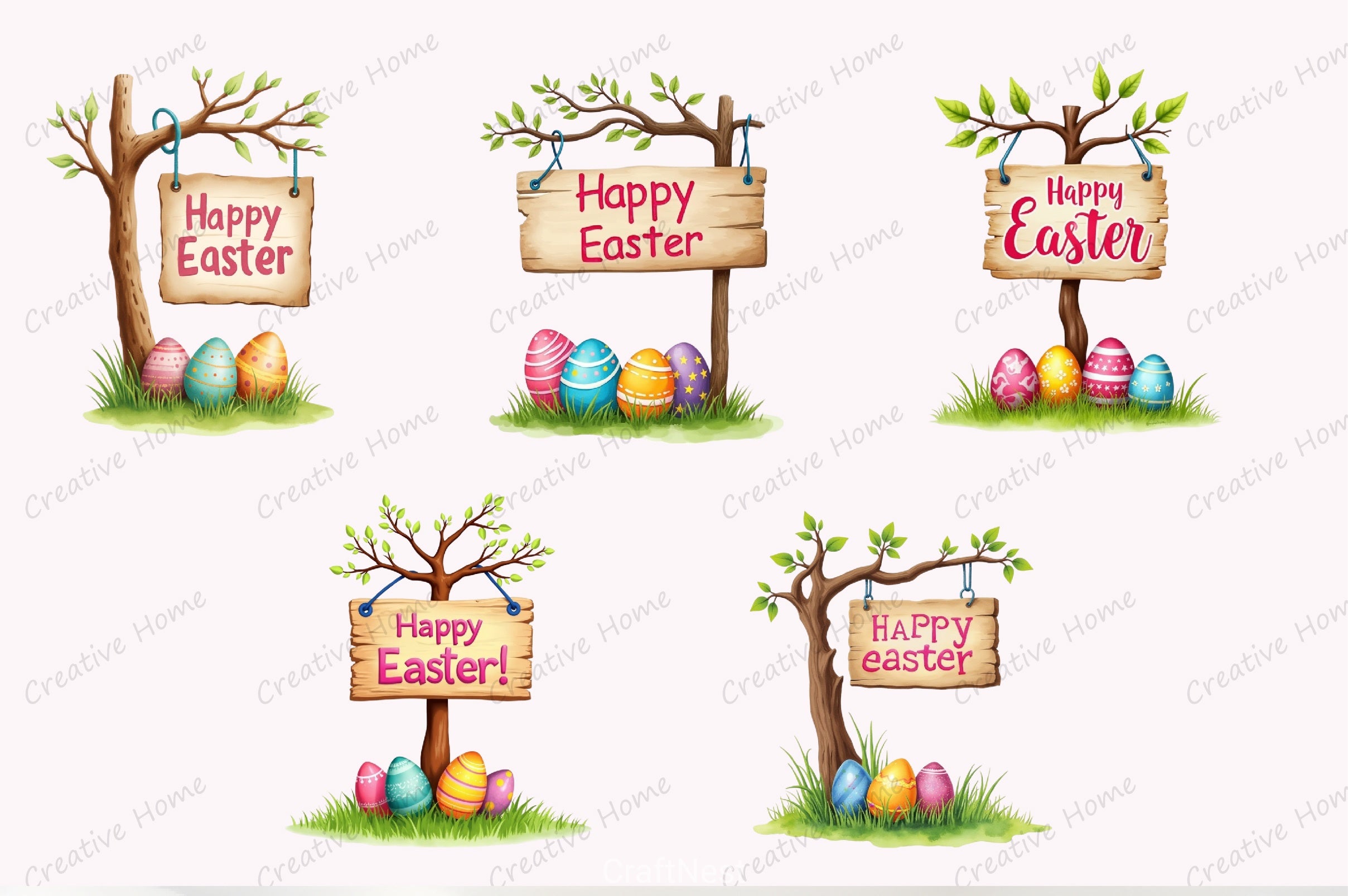 Happy Easter Sign & Eggs Clipart Bundle - CraftNest - Digital Crafting and Art