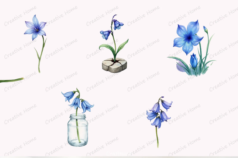 Little Bluebell Flower Clipart Bundle - CraftNest - Digital Crafting and Art