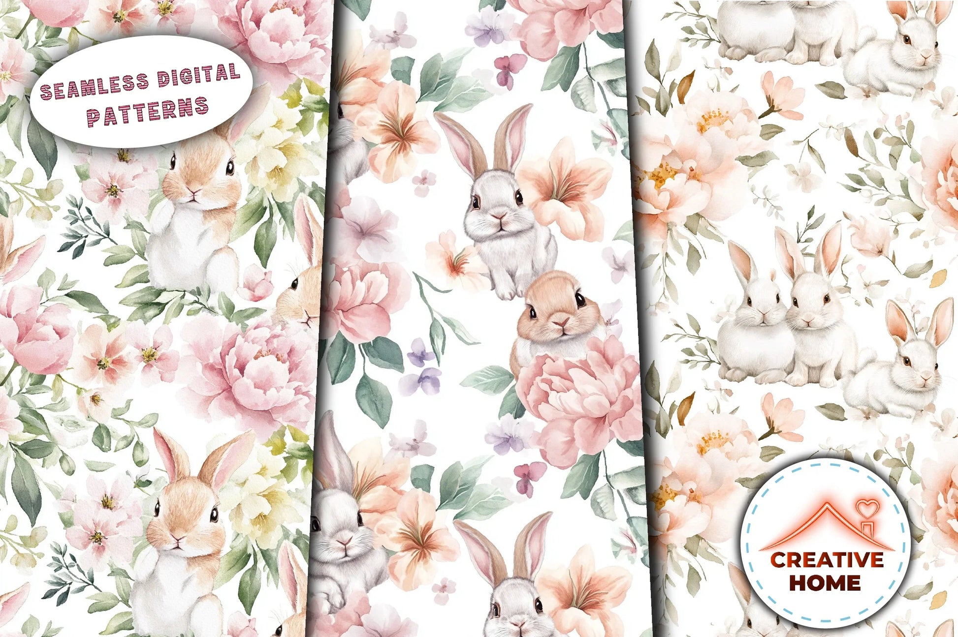 Easter Bunnies & Flowers Clipart Bundle - CraftNest - Digital Crafting and Art